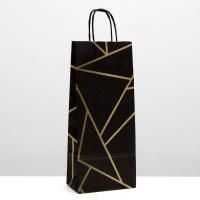 Пакет подарочный бумажный под бутылку (14x33x8) крафт Геометрия 1/10/300 Пакет подарочный бумажный под бутылку (14x33x8) крафт Геометрия 1/10/300