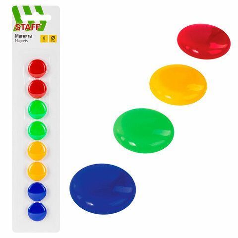 Магниты STAFF, диаметр 20 мм, 8 шт., цвета ассорти, в блистере, 1/12/240