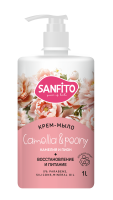 Мыло жидкое крем 1л с дозатором SANFITO Камелия и пион 1/8
