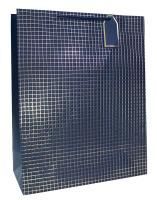 Пакет подарочный бумажный (40х50х15) Золотые клеточки синий 1/12