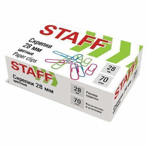 Скрепки 28мм 70шт цветные STAFF 1/10/500 (Клиент)