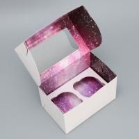 Коробка для капкейков/маффинов с окном 160х100х100мм на 2шт картон Космос 1/5