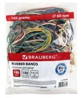 Резинка банк 100гр 60мм натуральный каучук цветные BRAUBERG 1/10/200