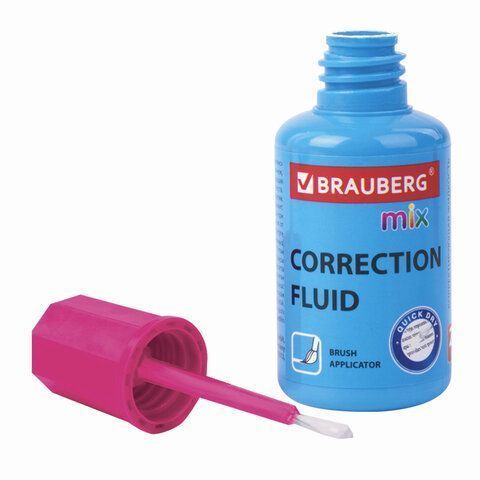 Корректирующая жидкость штрих 20мл флакон с кисточкой быстросохнущая MIX BRAUBERG 1/15