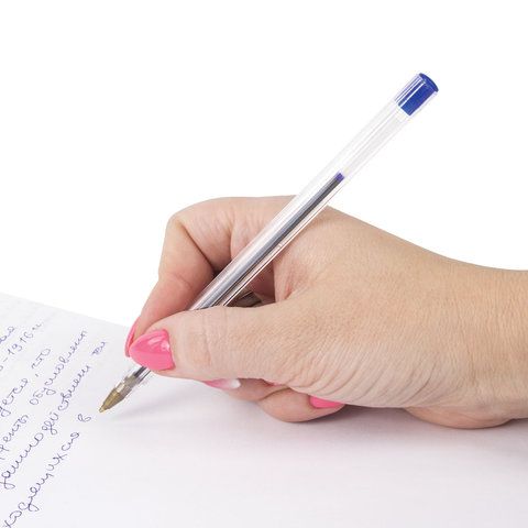 Ручка шариковая синяя узел 1мм линия 0,5мм корпус прозр STAFF Basic BP-01 1/50/2000