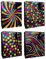 Пакет подарочный бумажный (18х23х10) Люкс с мульти-тиснением и блестками Яркий калейдоскоп 1/12