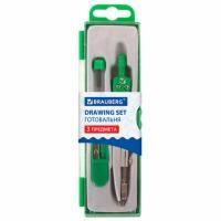 Готовальня 3 предмета циркуль 125мм точилка, грифель, пенал с европодвесом BRAUBERG 1/24