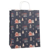 НГ Пакет подарочный крафтовый (22х25х12) с крученой ручкой Домики 1/250