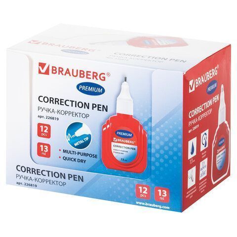 Корректор-ручка 13мл металлический наконечник BRAUBERG 1/12