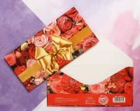 Конверт для денег 16,5х8см Цветы Золотой бант  10/10