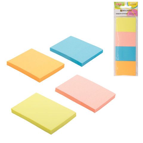 Блок самоклеящийся 38х51мм 50л (4шт) ассорти неон BRAUBERG  1/24/480