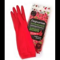 Резиновые перчатки с х/б напыл латекс хозяйств с удлин манжетой 25см разм М 88гр КП 1/12/120