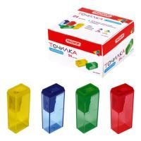 Точилка с контейнером прямоугольная пластиковая тонированный корпус ассорти Пифагор 1/24/720