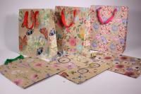 Пакет подарочный бумажный (26х32х12) крафт Цветы 1/20