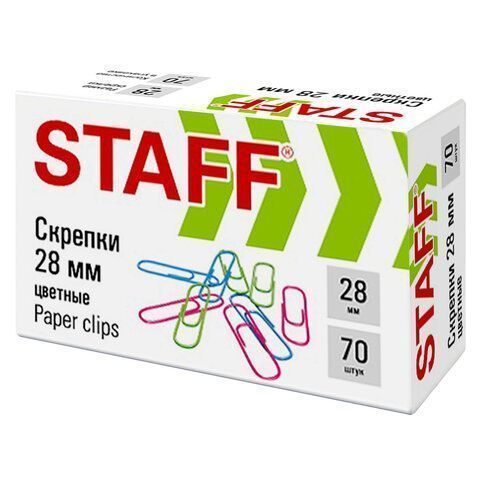 Скрепки 28мм 70шт цветные STAFF 1/10/500 (Клиент)