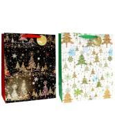 НГ Пакет подарочный бумажный (26х32х12) Елочки блеск 1/20