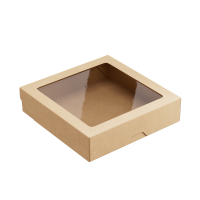 Контейнер бумажный с окном 1500мл 200х200х48мм крафт ламин OneBox 1EA 25/150