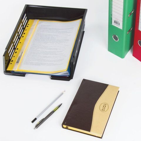 Лоток горизонтальный для бумаг сетчатый с пазами черный Basic Brauberg 1/14