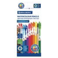 Карандаши цветные 12цв акварельные с кистью заточенные BRAUBERG 1/12/240