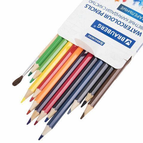 Карандаши цветные 12цв акварельные с кистью заточенные BRAUBERG 1/12/240