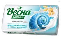 Мыло туалетное 90гр в обертке Весна Морские минералы и соевое молочко 1/72
