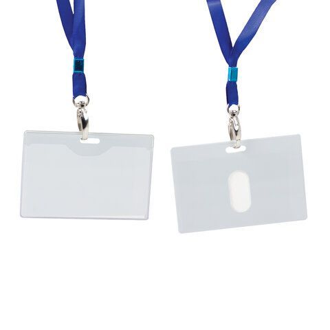 Лента для бейджей 45см метал карабин синяя BRAUBERG 1/10/400