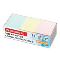 Блок самоклеящийся 38х51мм 100л ассорти пастель BRAUBERG 1/12