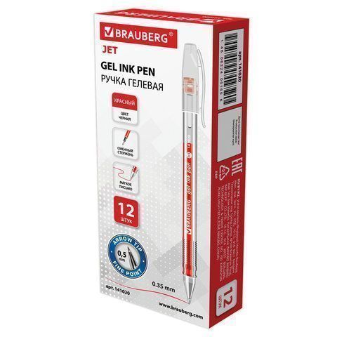 Ручка гелевая красная 0,5мм линия 0,35мм Jet BRAUBERG 1/12/1728
