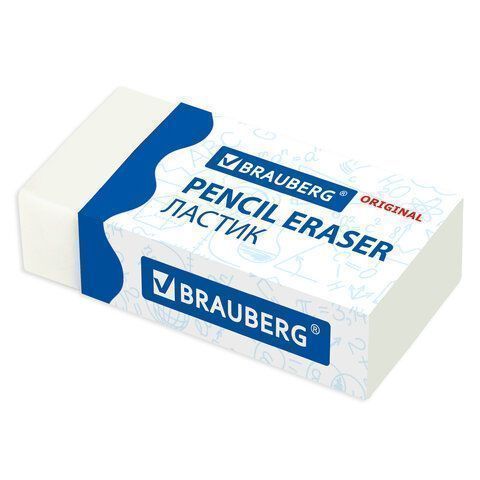 Ластик 38х20х10мм белый прямоугольный картон держатель Original BRAUBERG 1/40/1280