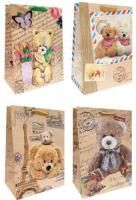 Пакет подарочный бумажный (31х43х19) крафт Мишки,цветы 1/20