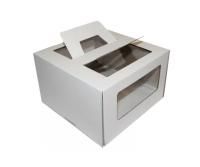 Коробка для торта с окном с ручками 240х240х260мм картонная белая 25/25