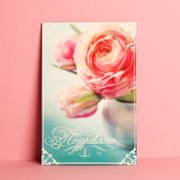 Открытка 12х18см Поздравляю, чайная роза 1/10