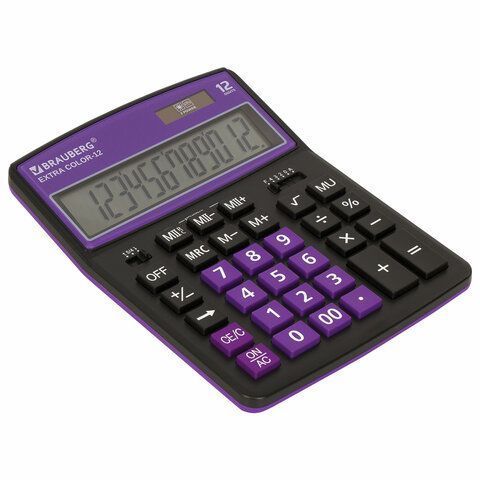 Калькулятор настольный BRAUBERG COLOR-12-BKPR (206x155мм) 12разр черно-фиолет 1/20/40 (Клиент)