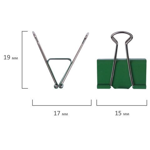 Зажимы для бумаг 15мм на 100л (12шт) цветные в картонной коробке BRAUBERG 1/12