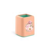 Подставка-органайзер 98х80х80мм квадрат персик с зеленым ErichKrause Forte Pastel Bloom 1/8