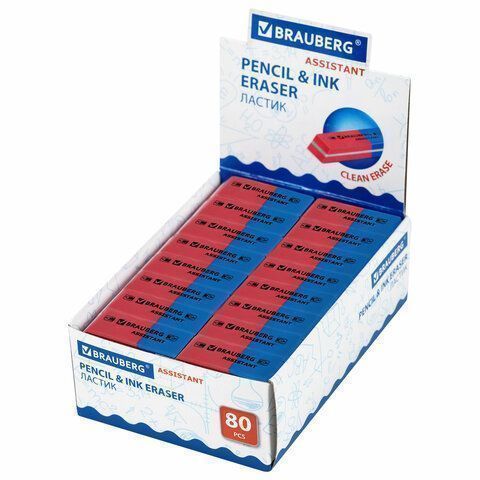 Ластик 41х14х8мм красно-синий, прямоугольный, скошенный Assistant 80 BRAUBERG 1/80