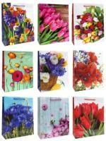 Пакет подарочный бумажный (26х32х10) ламинир Цветы 1/20