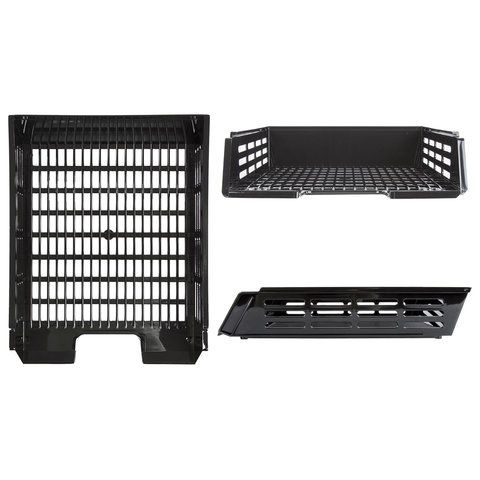 Лоток горизонтальный для бумаг сетчатый с пазами черный Basic Brauberg 1/14