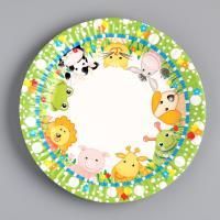 Тарелка картон с рисунком d-180 Зверюшки 100/100