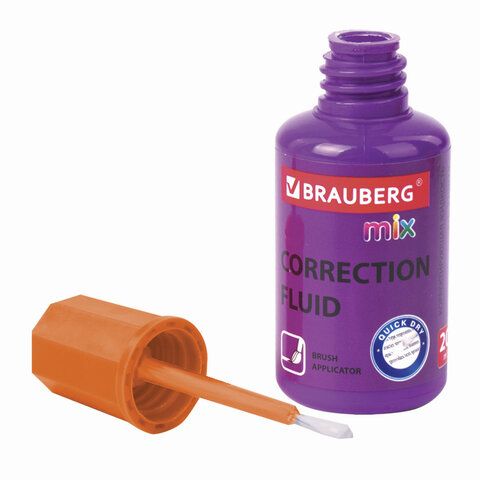 Корректирующая жидкость штрих 20мл флакон с кисточкой быстросохнущая MIX BRAUBERG 1/15