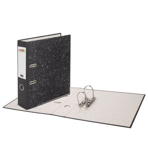 Папка-регистратор А4 70 мм, STAFF EVERYDAY с мраморным покрытием, с уголком, черный корешок, 227187