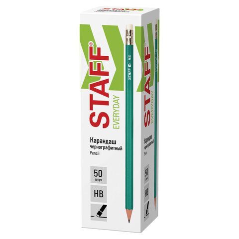 Карандаш ч/гр НВ пластиковый зеленый корпус с резинкой заточенный STAFF EVERYDAY BLP-GRN  1/50