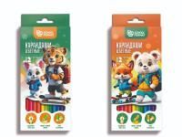 Карандаши цветные 12цв шестигранные дерево Яркие зверята 1/12/240