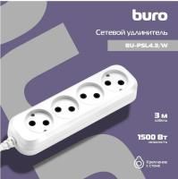 Удлинитель сетевой 3м  4 розетки белый Buro BU-PSL4.3/W (ПЭТ) 1/1