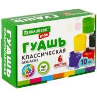 Гуашь 06цв 10мл BRAUBERG KIDS 1/48