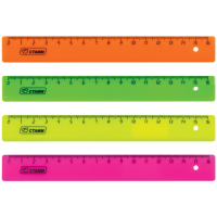 Линейка 16см пластиковая флуоресцентная ассорти СТАММ 1/20