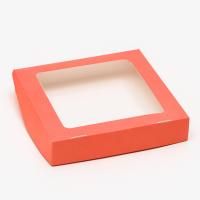 Коробка с окном 200х200х40мм картонная коралловая 1/20/300