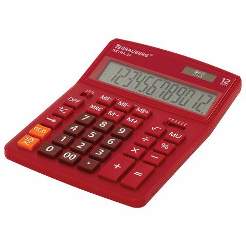 Калькулятор настольный BRAUBERG EXTRA-12-WR (206x155мм) 12разр дв питание КРАСНЫЙ 1/20/40 (Клиент)