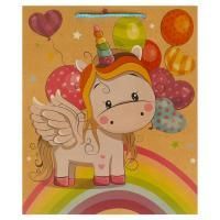 Пакет подарочный бумажный (26х32х10) крафт Единорожек 1/12