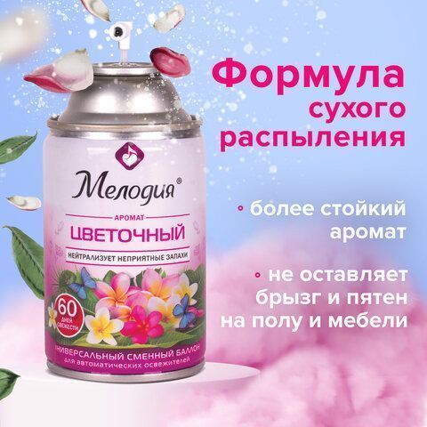 Картридж аэрозольный 250мл МЕЛОДИЯ Цветочный для автом освеж универ сух расп 1/6 (клиент)